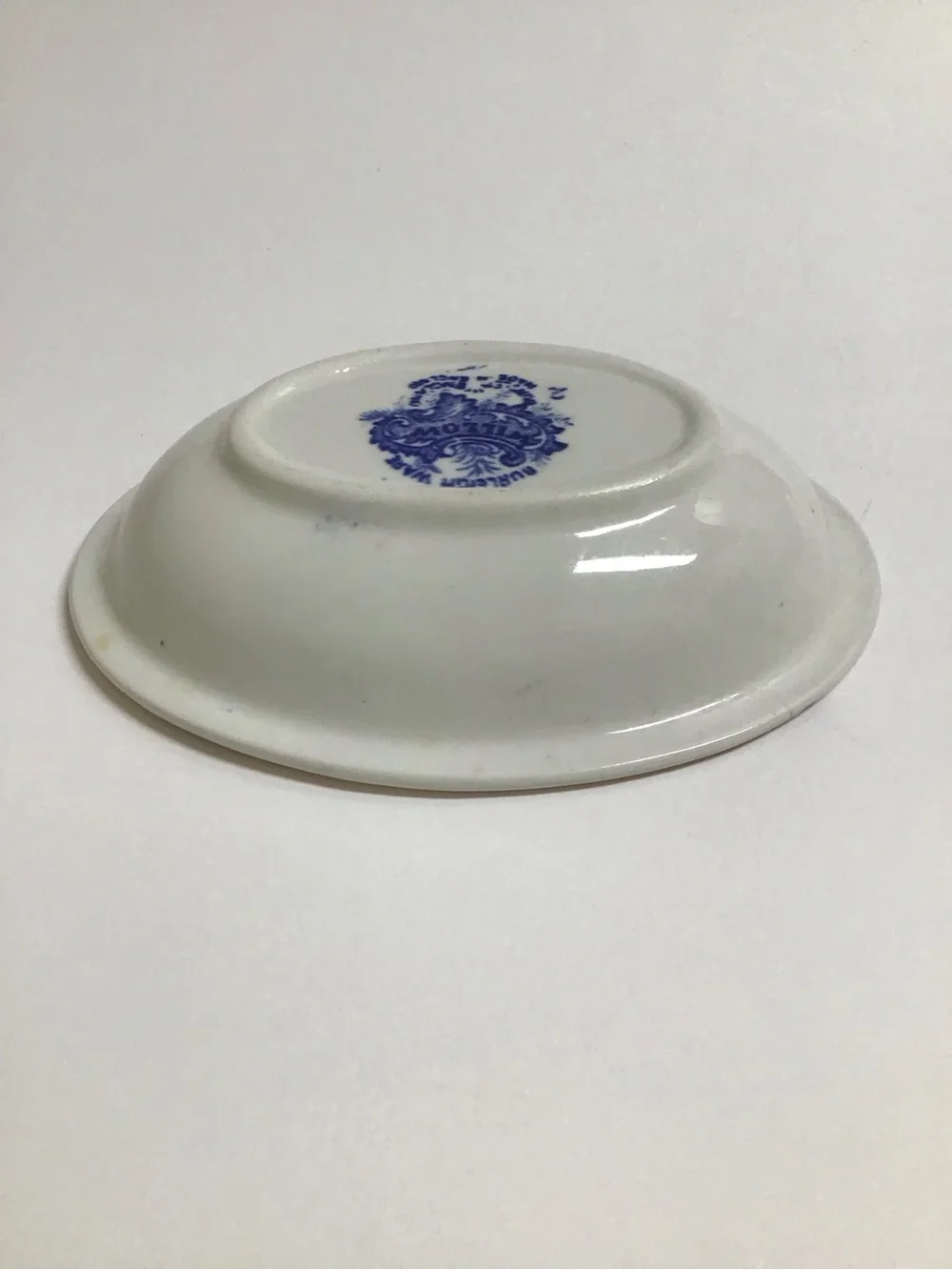 Blue Willow Antique 1920's England Burleigh Ware Oval Soap Dish Ridges Gold Rim
